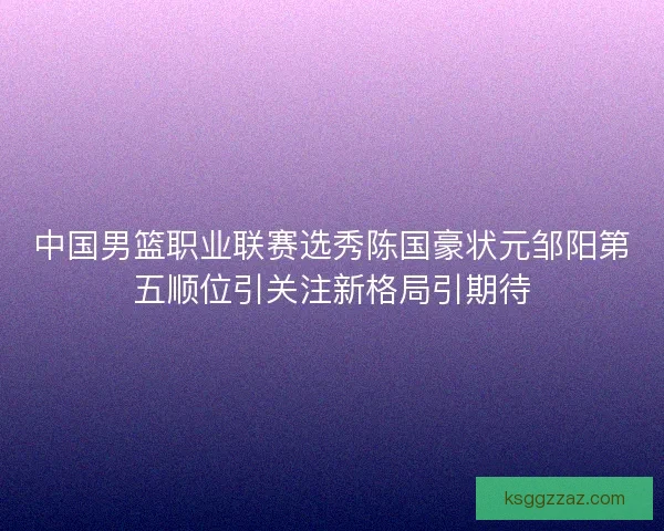 中国男篮职业联赛选秀陈国豪状元邹阳第五顺位引关注新格局引期待